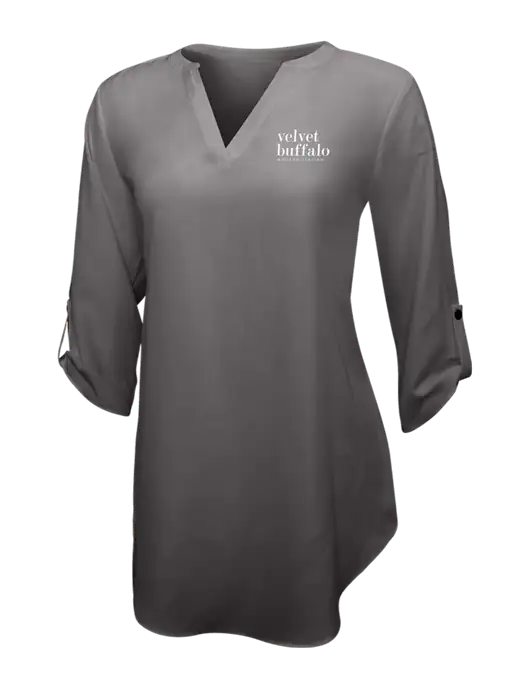 Dark Grey Womens 3/4 Sleeve Tunic Blouse w/Velvet Buffalo Logo