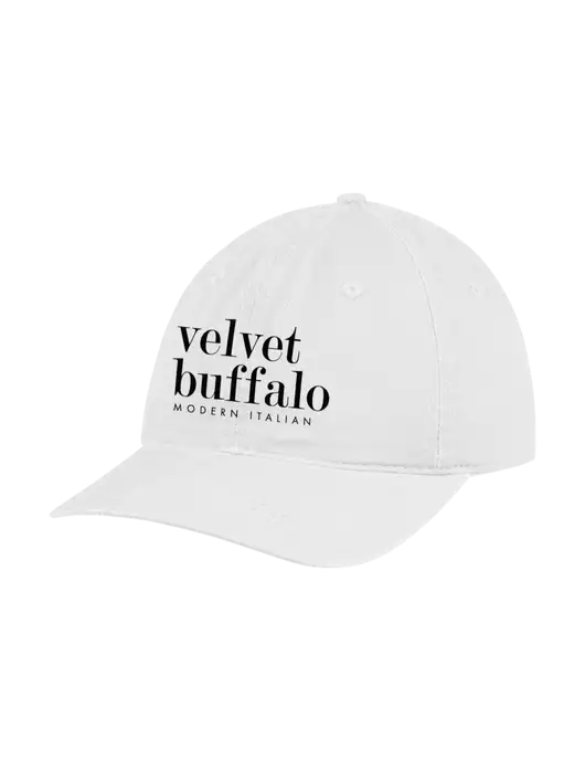 Garment Washed Unstructured Twill White Cap w/Velvet Buffalo Logo