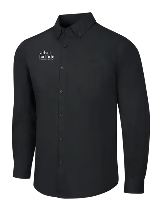 Black Long Sleeve Carefree Poplin Shirt w/Velvet Buffalo Logo