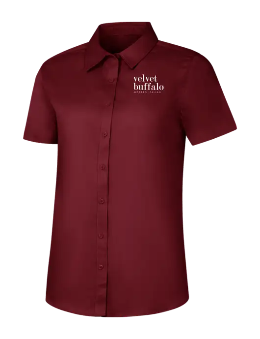 Womens Maroon Short Sleeve Superpro React Twill Shirt w/Velvet Buffalo Logo