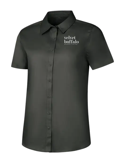 Womens Dark Grey Short Sleeve Superpro React Twill Shirt w/Velvet Buffalo Logo