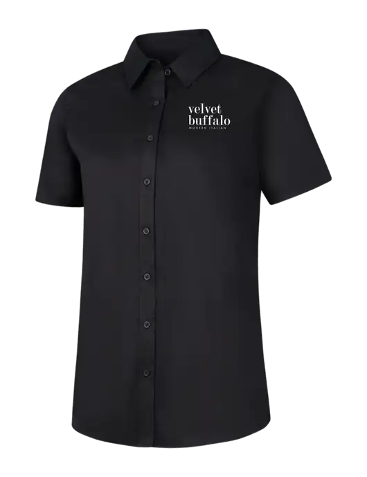 Womens Black Short Sleeve Superpro React Twill Shirt w/Velvet Buffalo Logo