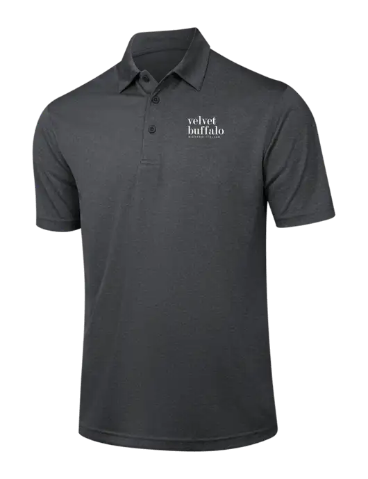 Dark Grey Heather Contender Polo w/Velvet Buffalo Logo