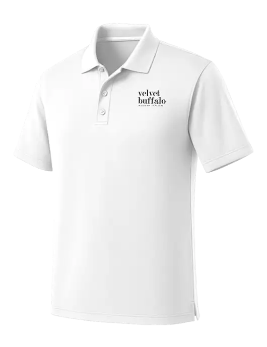 White Dry Zone UV Micro Mesh Polo w/Velvet Buffalo Logo