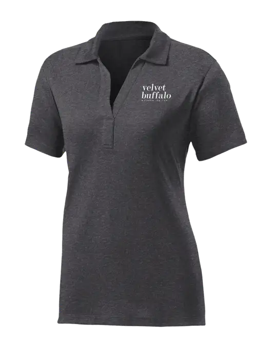 Womens Dark Grey Heather Contender Polo w/Velvet Buffalo Logo