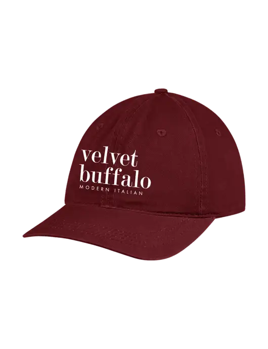 Garment Washed Unstructured Twill Maroon Cap w/Velvet Buffalo Logo