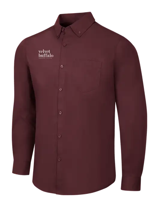 Maroon Long Sleeve Carefree Poplin Shirt w/Velvet Buffalo Logo