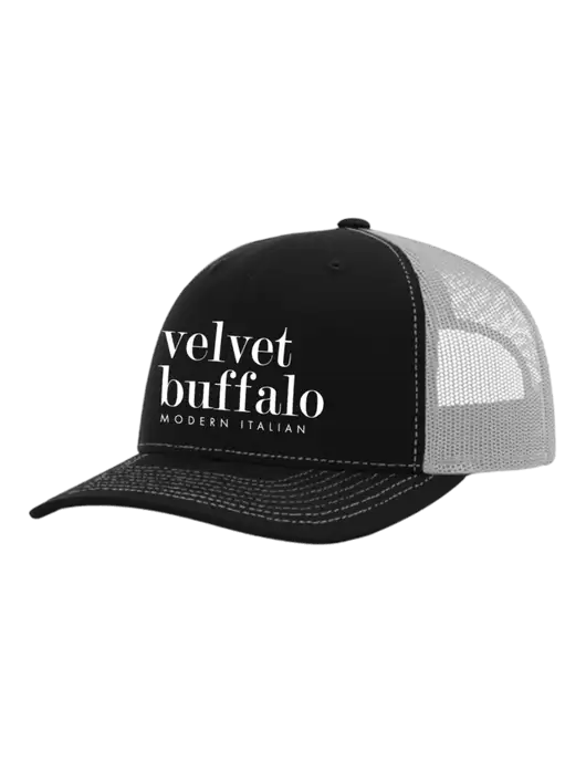 Richardson Adjustable Snapback Original 112 Trucker Cap Black w/White Mesh w/Velvet Buffalo Logo