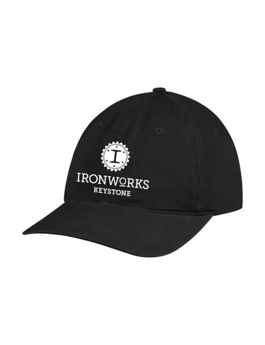 Garment Washed Unstructured Twill Black Cap w/Ironworks at Keystone Logo