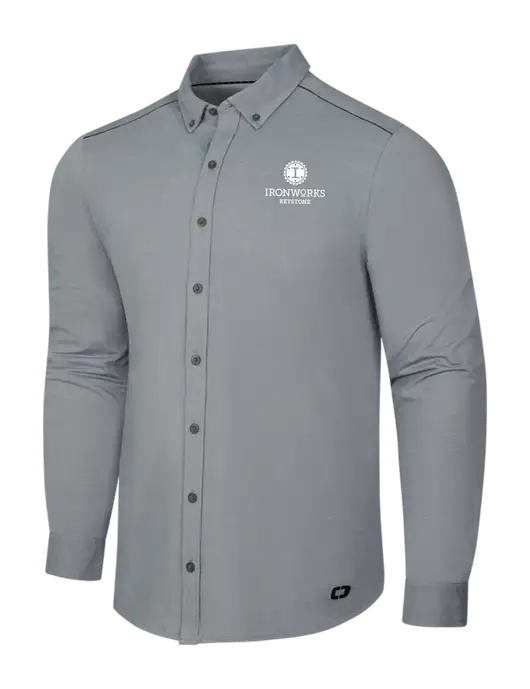 OGIO Medium Grey Heather Modern Code Stretch Button-Up Shirt w/Ironworks at Keystone Logo