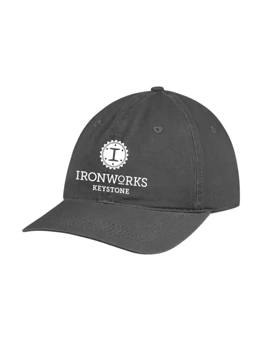 Garment Washed Unstructured Twill Charcoal Cap w/Ironworks at Keystone Logo