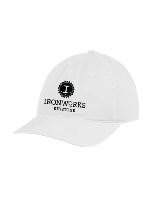 Garment Washed Unstructured Twill White Cap w/Ironworks at Keystone Logo