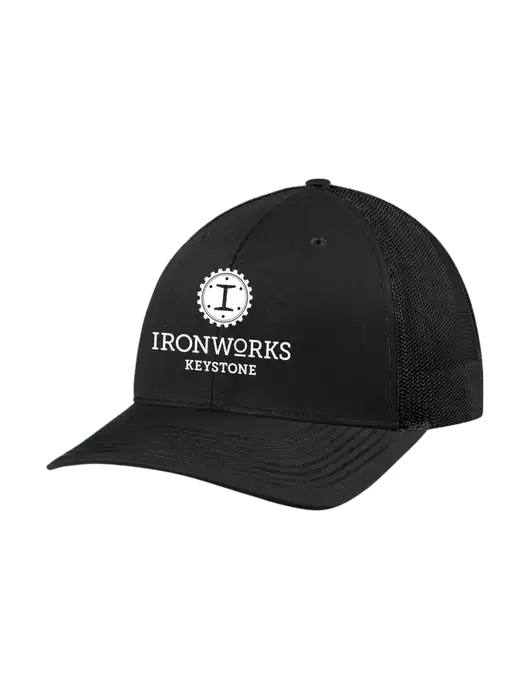 Richardson Adjustable Snapback Original 112 Trucker Cap Black w/Black Mesh w/Ironworks at Keystone Logo