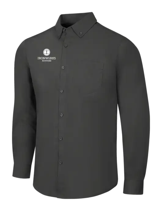 Dark Grey Long Sleeve Carefree Poplin Shirt w/Ironworks at Keystone Logo