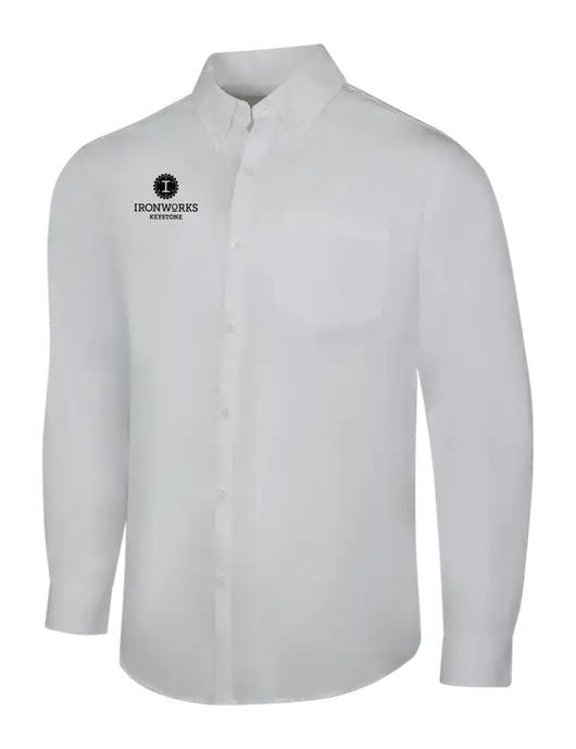 White Long Sleeve Carefree Poplin Shirt w/Ironworks at Keystone Logo