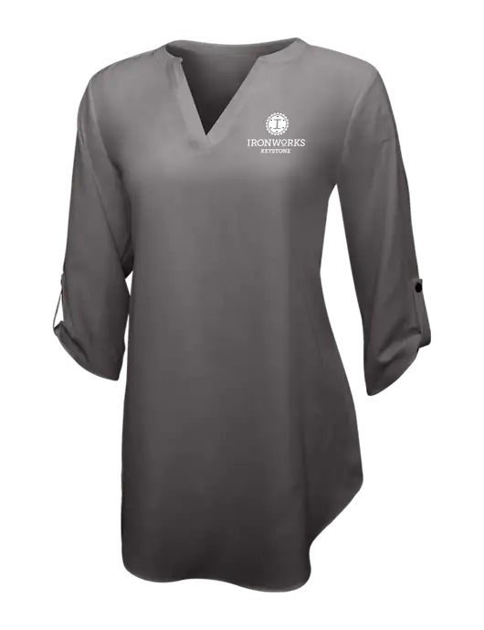 Dark Grey Womens 3/4 Sleeve Tunic Blouse w/Ironworks at Keystone Logo