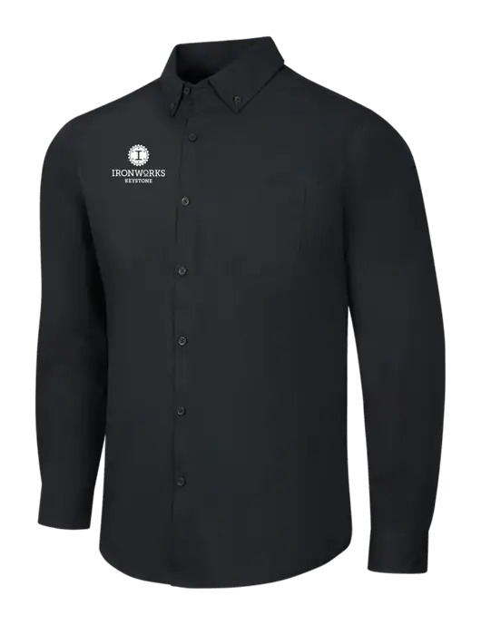 Black Long Sleeve Carefree Poplin Shirt w/Ironworks at Keystone Logo