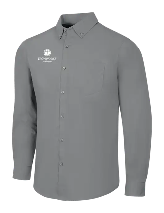 Medium Grey Long Sleeve Carefree Poplin Shirt w/Ironworks at Keystone Logo