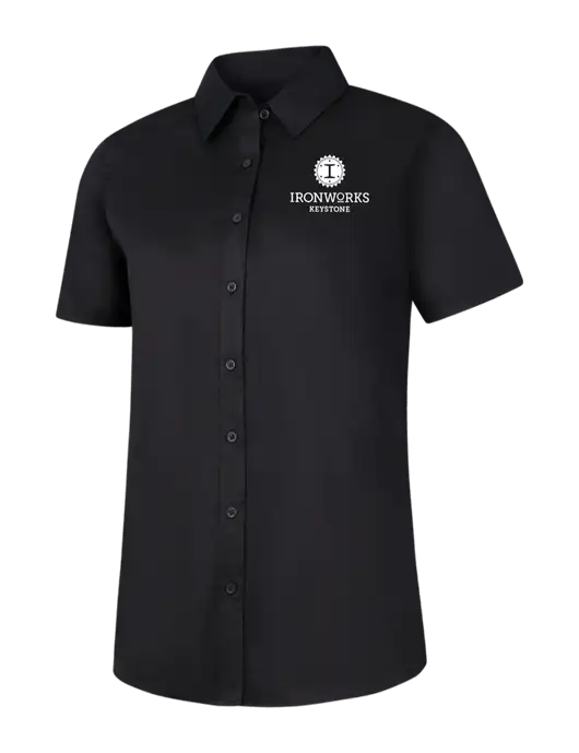 Womens Black Short Sleeve Superpro React Twill Shirt w/Ironworks at Keystone Logo