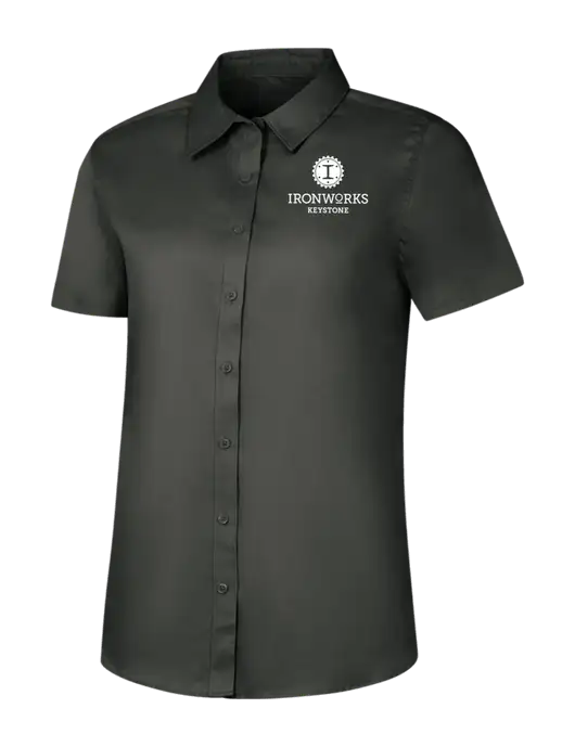 Womens Dark Grey Short Sleeve Superpro React Twill Shirt w/Ironworks at Keystone Logo