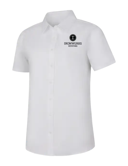 Womens White Short Sleeve Superpro React Twill Shirt w/Ironworks at Keystone Logo
