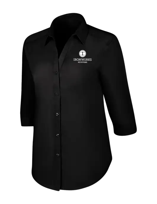 Womens Black 3/4 Sleeve Carefree Poplin Shirt w/Ironworks at Keystone Logo