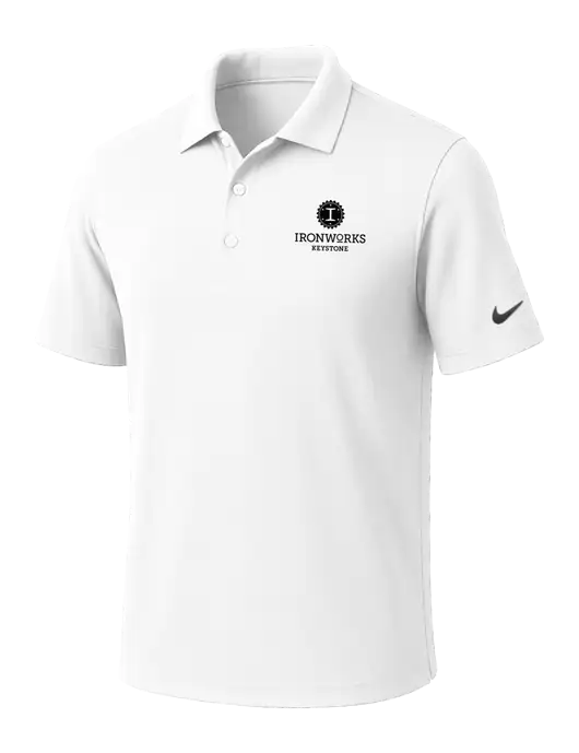 NIKE White Dri-Fit Micro Pique Polo w/Ironworks at Keystone Logo