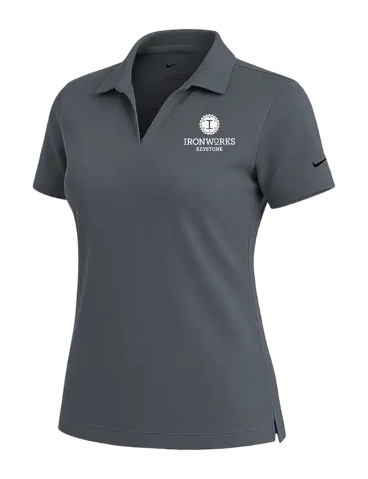 NIKE Dark Grey Womens Dri-Fit Micro Pique Polo w/Ironworks at Keystone Logo