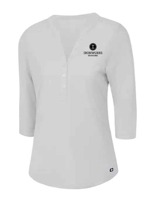 OGIO Bright White Jewel Henley w/Ironworks at Keystone Logo