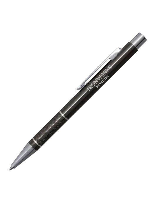 St George Gunmetal Pen - Blue Ink w/Ironworks at Keystone Logo