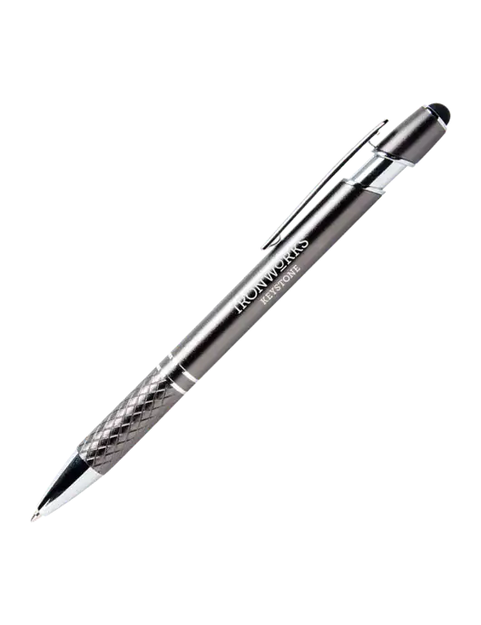 Valencia Gunmetal Stylus Pen - Black Ink w/Ironworks at Keystone Logo