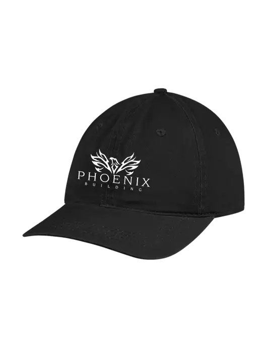 Garment Washed Unstructured Twill Black Cap w/Phoenix Building Logo