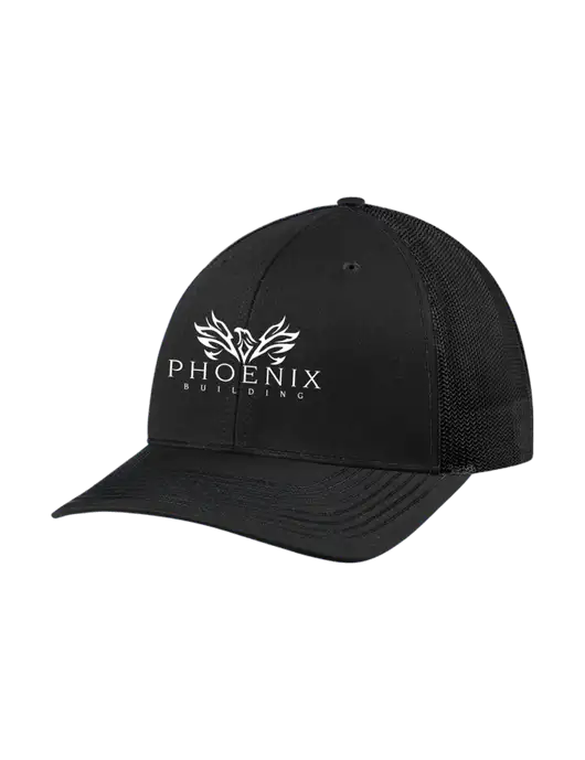 Richardson Adjustable Snapback Original 112 Trucker Cap Black w/Black Mesh w/Phoenix Building Logo