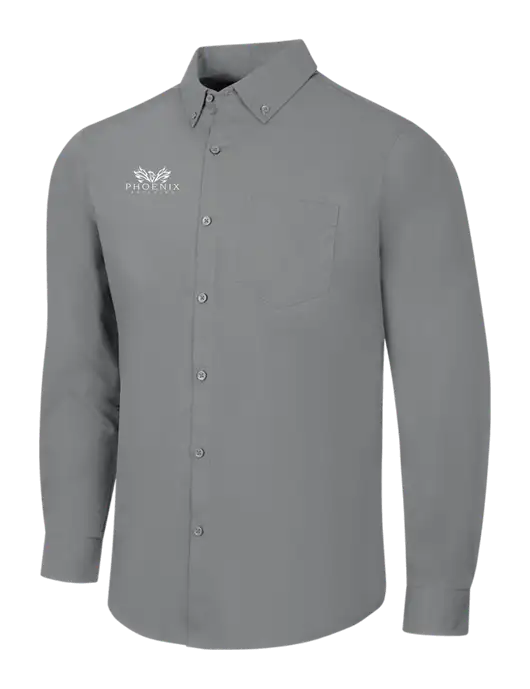 Medium Grey Long Sleeve Carefree Poplin Shirt w/Phoenix Building Logo