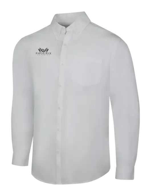 White Long Sleeve Carefree Poplin Shirt w/Phoenix Building Logo