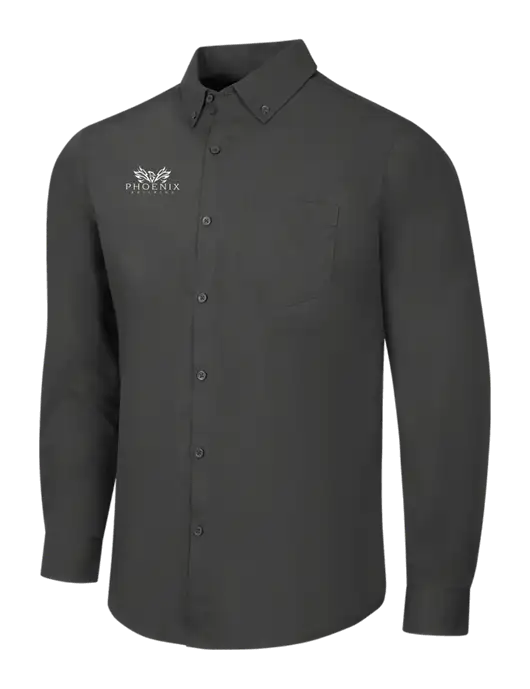 Dark Grey Long Sleeve Carefree Poplin Shirt w/Phoenix Building Logo
