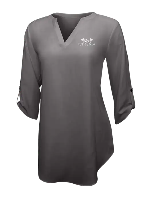 Dark Grey Womens 3/4 Sleeve Tunic Blouse w/Phoenix Building Logo