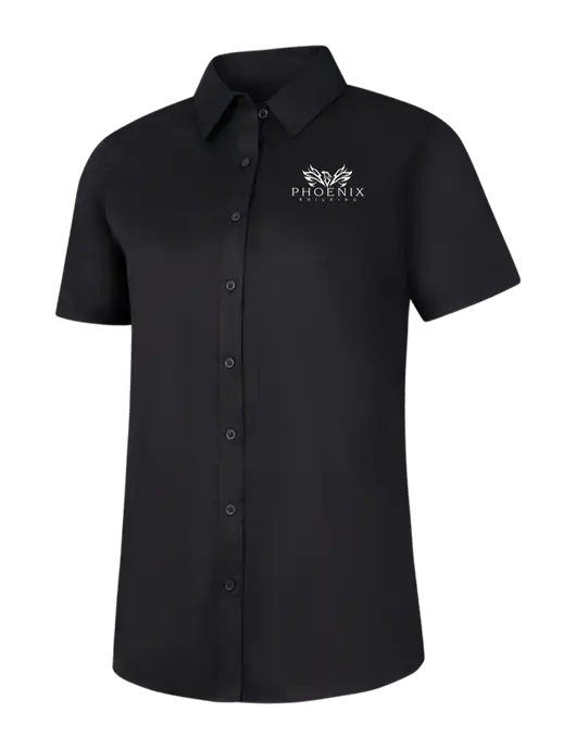 Womens Black Short Sleeve Superpro React Twill Shirt w/Phoenix Building Logo