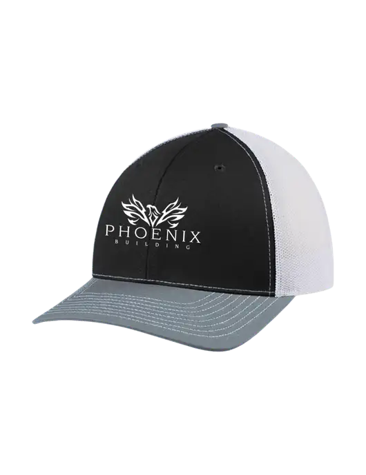Richardson Adjustable Snapback Original 112 Trucker Cap Black/Light Heather Grey/White Mesh w/Phoenix Building Logo