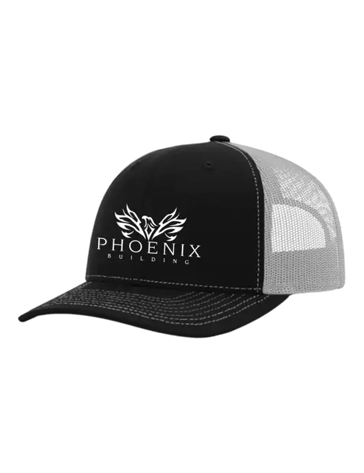 Richardson Adjustable Snapback Original 112 Trucker Cap Black w/White Mesh w/Phoenix Building Logo