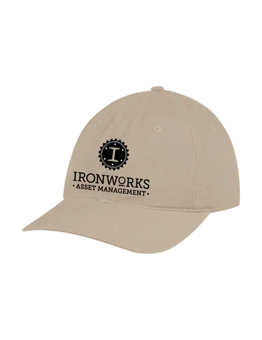 Garment Washed Unstructured Twill Tan Cap w/Ironworks Asset Mgmt Logo