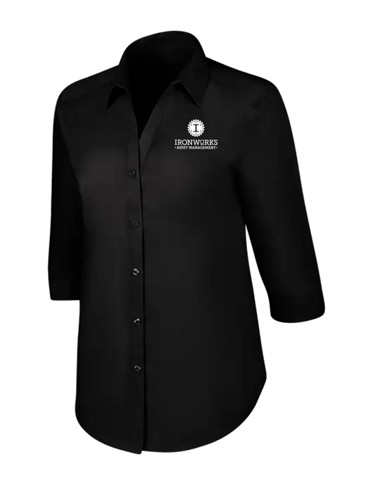 Womens Black 3/4 Sleeve Carefree Poplin Shirt w/Ironworks Asset Mgmt Logo