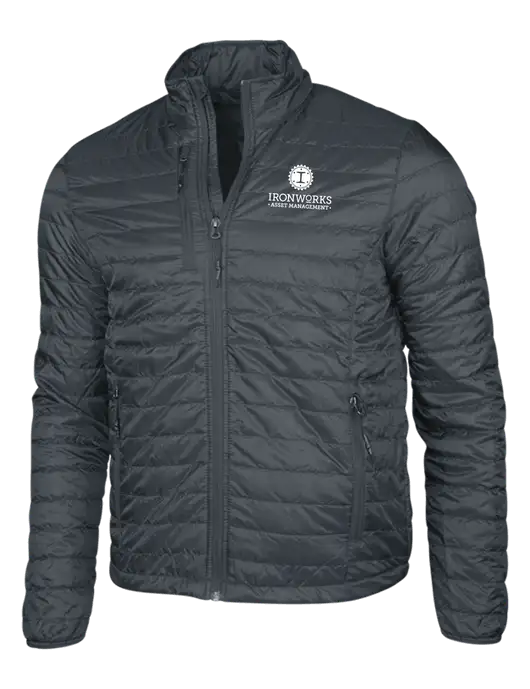 Dark Grey Puffy Packable Jacket w/Ironworks Asset Mgmt Logo