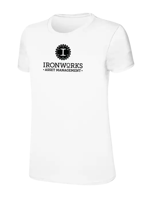 Womens Ring Spun White 4.5 oz T-Shirt w/Ironworks Asset Mgmt Logo