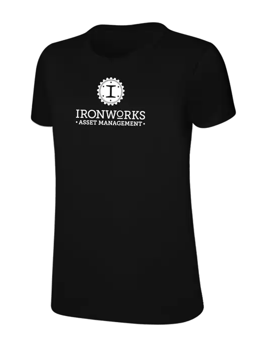Womens Ring Spun Jet Black 4.5 oz T-Shirt w/Ironworks Asset Mgmt Logo