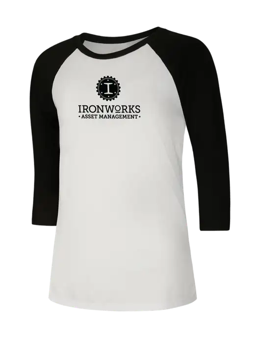 Womens Simply Soft 3/4 Sleeve Black/White Ring Spun Cotton T-Shirt w/Ironworks Asset Mgmt Logo