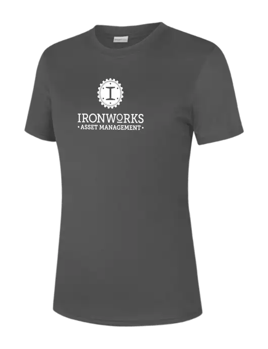  Womens Dark Grey PosiCharge Competitor Tee w/Ironworks Asset Mgmt Logo