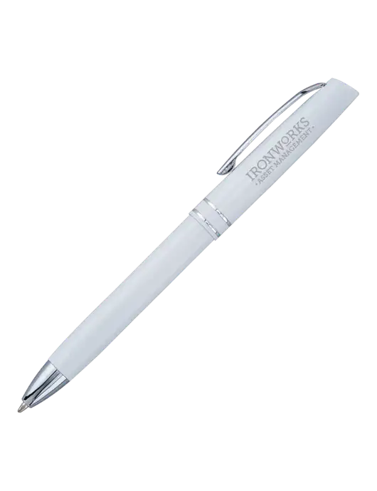 White Anguilla Black Ink Pen w/Ironworks Asset Mgmt Logo