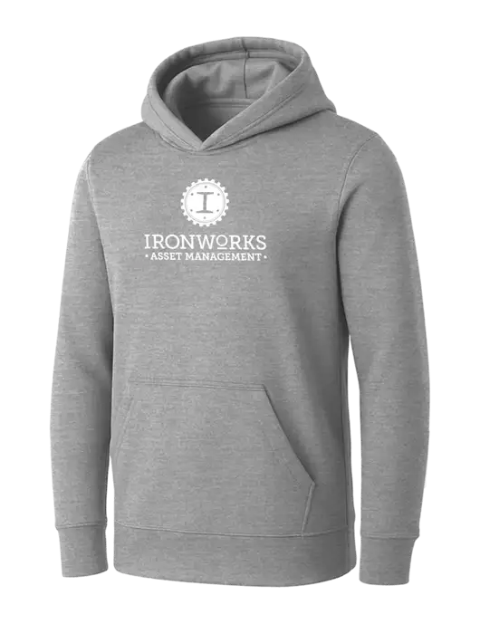 Womens Light Grey Heather Core Fleece Pullover Hooded Sweatshirt w/Ironworks Asset Mgmt Logo