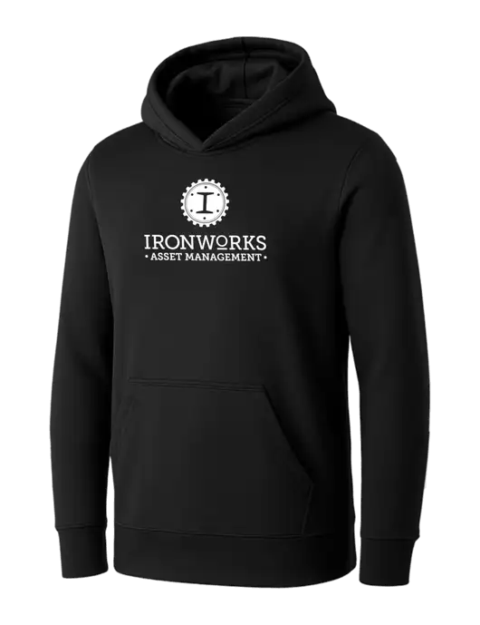 Womens Black Core Fleece Pullover Hooded Sweatshirt w/Ironworks Asset Mgmt Logo